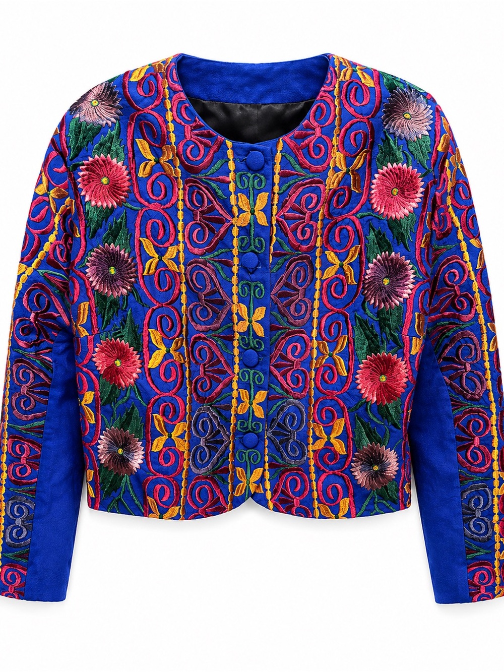 Embroidered Blue Floral Jacket – Women's Coat